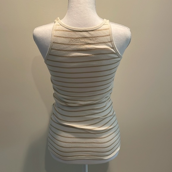 Aeropostale Gold & White Striped Tank  Subtle Scattered Micro Sequins. Medium - Picture 3 of 5